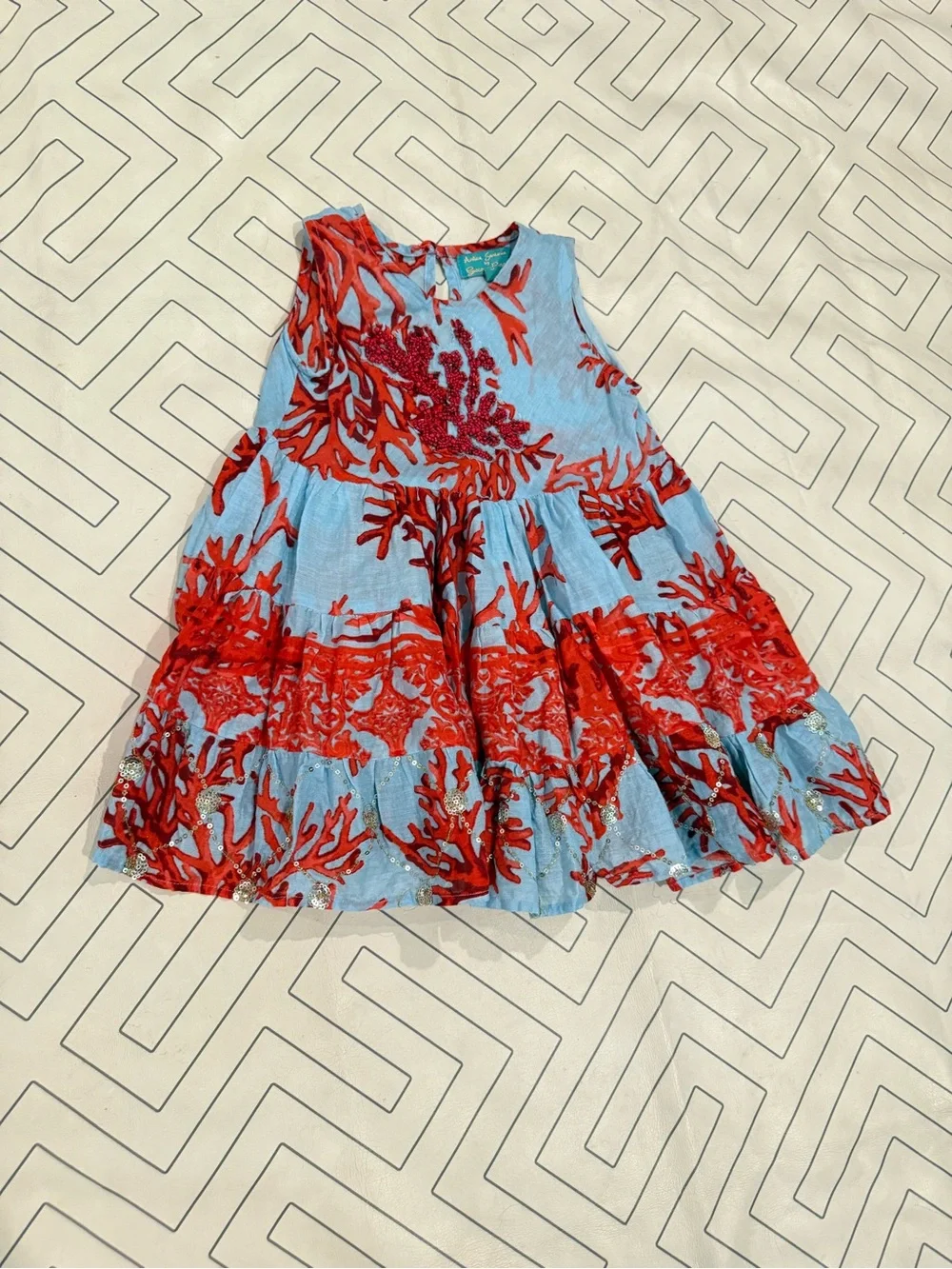 Antica Sartoria Blue & Red Coral Pattern Dress